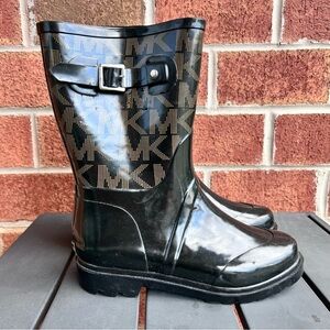 Michael Kors Monogram Rain Boots | Black & Brown | Size 7